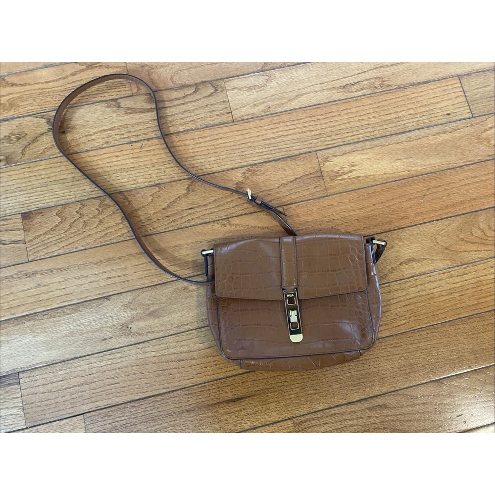 Ralph Lauren Darwin Crocodile Embossed Leather Cross Body Bag Bourbon